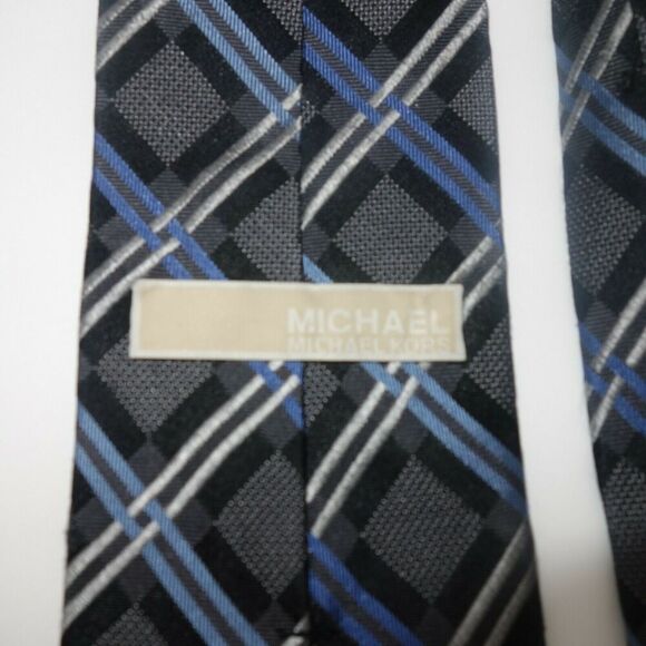 Michael Kors Classic Men's Tie Gray Black Blue Windowpane Argyle Stripe - Picture 5 of 6